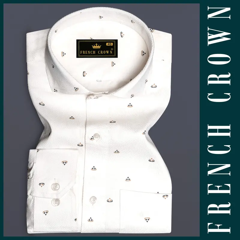 Moonlit Charm-Fantasy Off White Printed Dobby Textured Premium Giza Cotton Dress Shirt 6