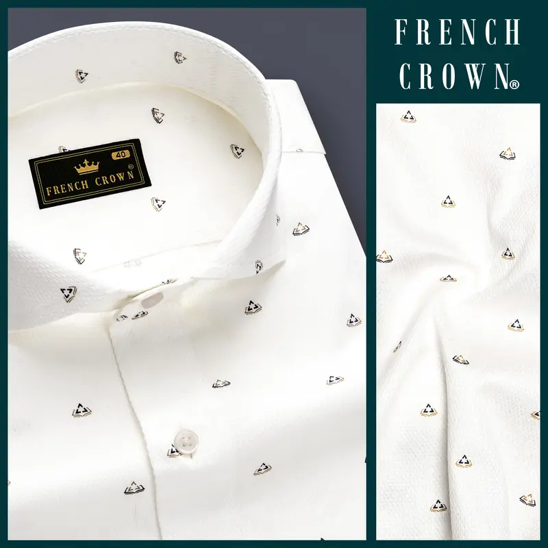 Moonlit Charm-Fantasy Off White Printed Dobby Textured Premium Giza Cotton Dress Shirt 8