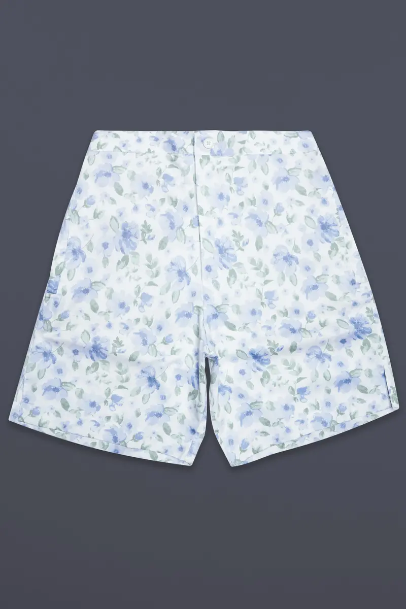 Moonstone Blue And Edward Green Floral Printed Subtle Sheen Super Soft Premium Cotton Shorts 2