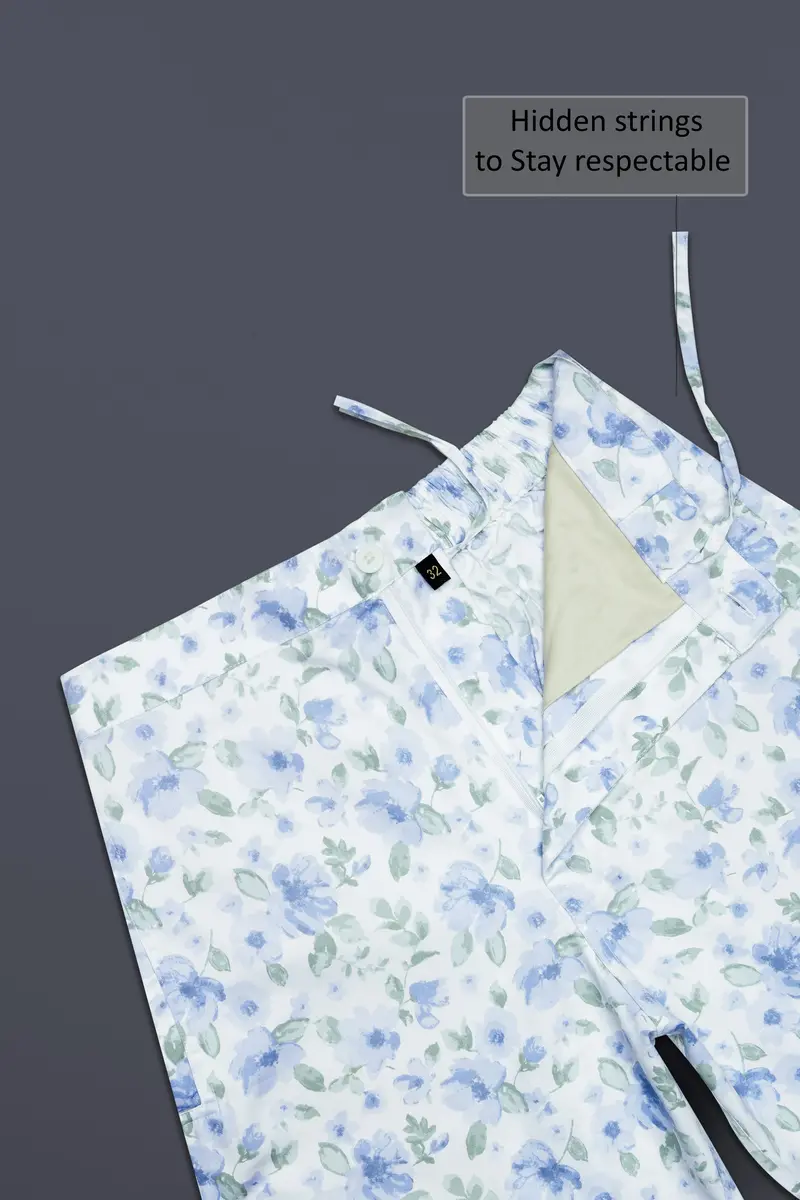 Moonstone Blue And Edward Green Floral Printed Subtle Sheen Super Soft Premium Cotton Shorts 4