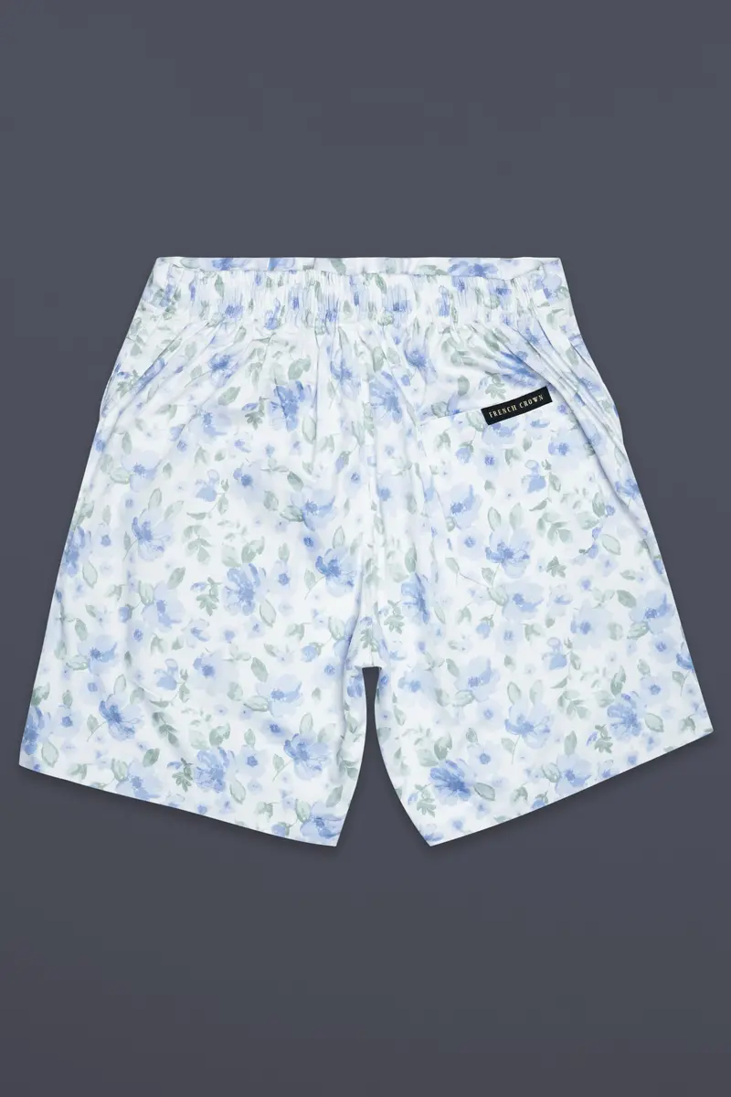 Moonstone Blue And Edward Green Floral Printed Subtle Sheen Super Soft Premium Cotton Shorts 5