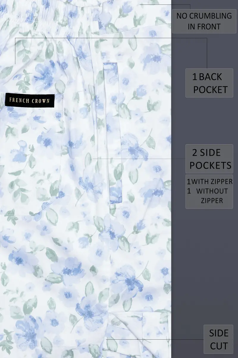 Moonstone Blue And Edward Green Floral Printed Subtle Sheen Super Soft Premium Cotton Shorts 6