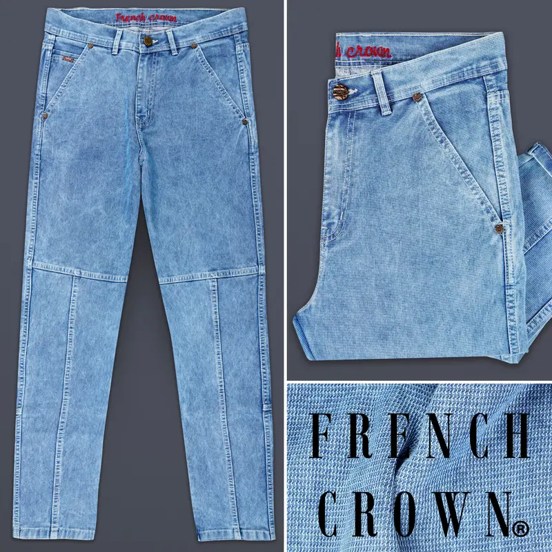 Moonstone Blue Textured Whiskering Wash Stretchable Denim 1