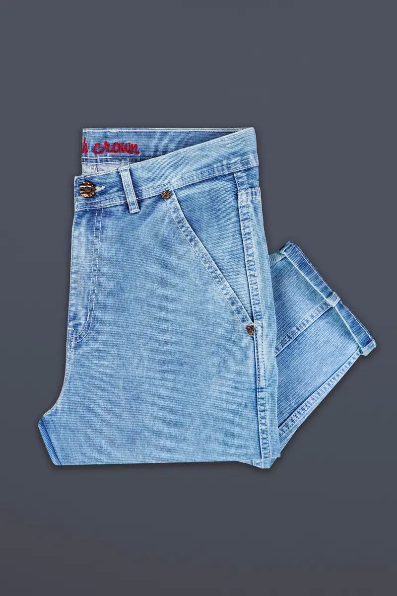 Moonstone Blue Textured Whiskering Wash Stretchable Denim 5