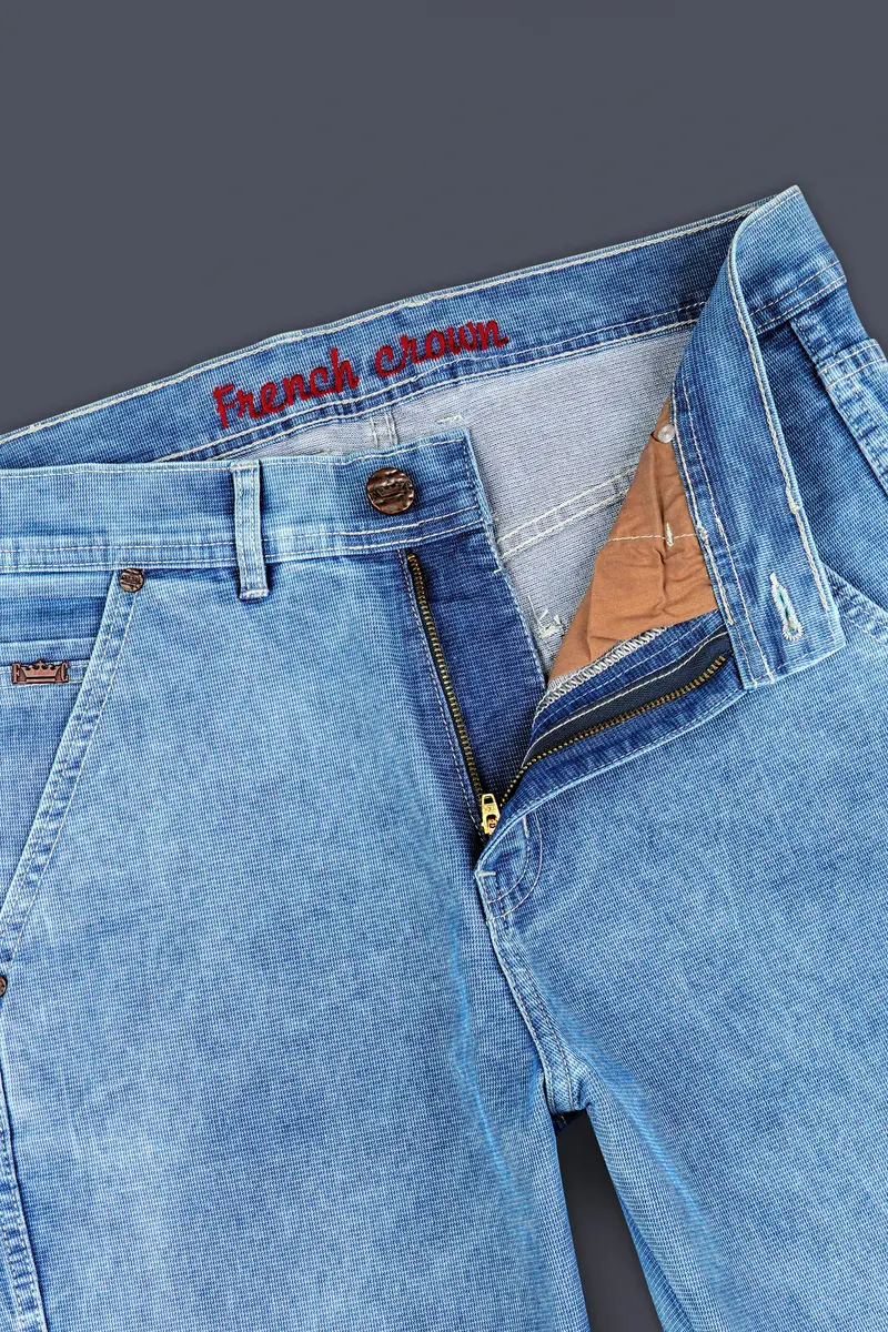 Moonstone Blue Textured Whiskering Wash Stretchable Denim 6