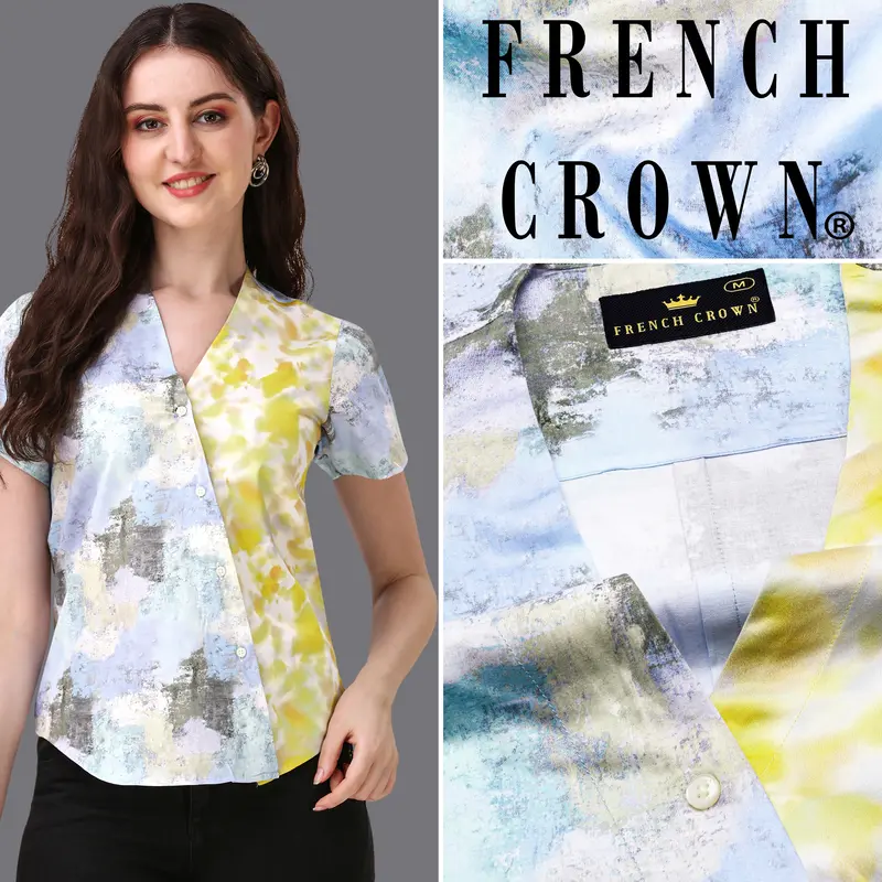 Moonstone Blue With Marble Printed Super Soft Premium Cotton Women’S Shirt 1