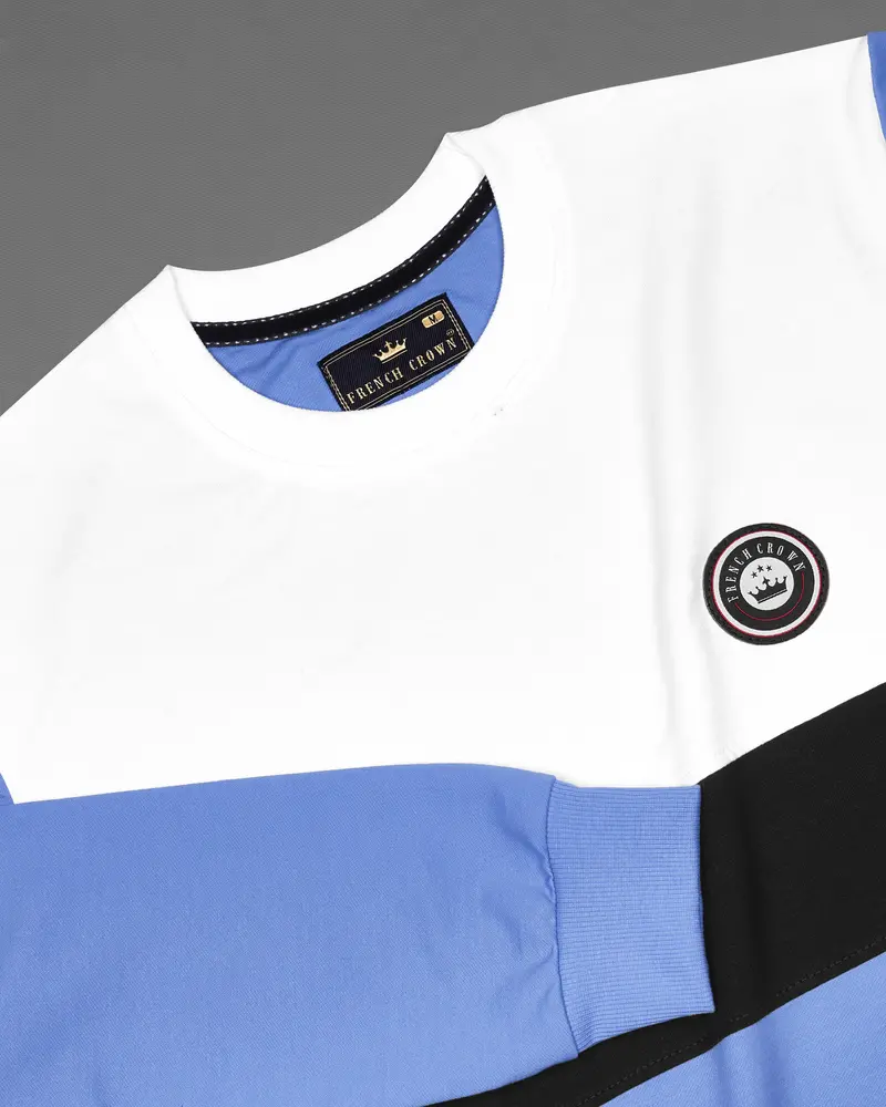 Moonstone Blue With White And Black Block Pattern Sweatshirt 4