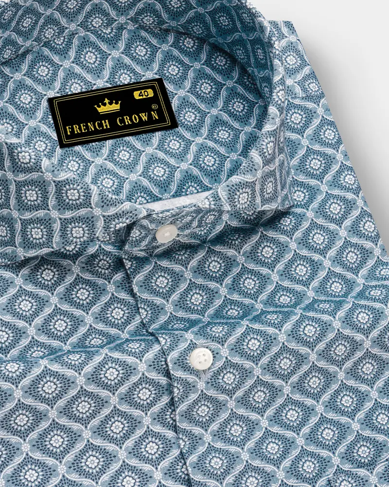 Moonstone Gray And White Printed Premium Cotton Shirt 1