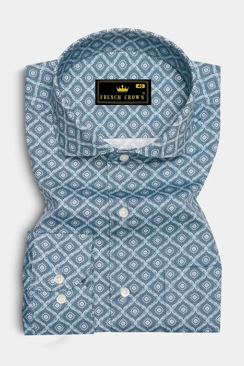 Moonstone Gray And White Printed Premium Cotton Shirt 4