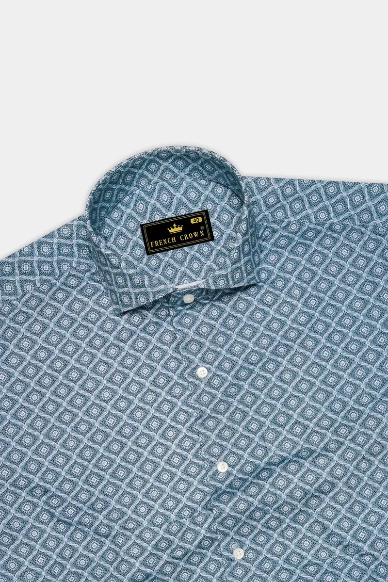 Moonstone Gray And White Printed Premium Cotton Shirt 5