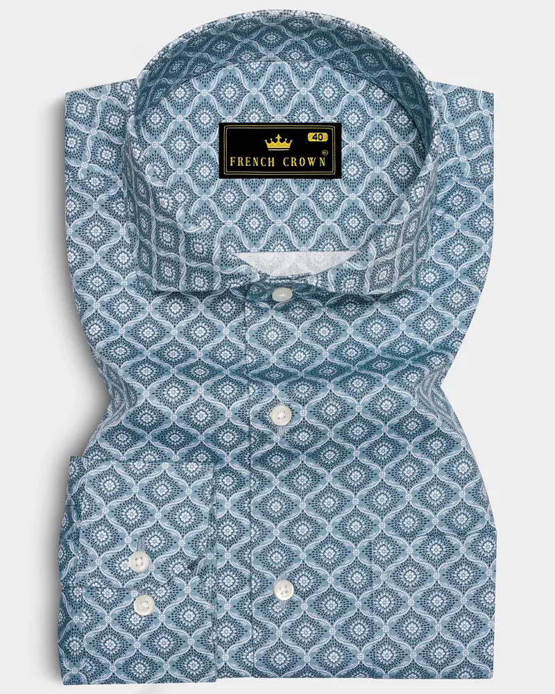 Moonstone Gray And White Printed Premium Cotton Shirt 6