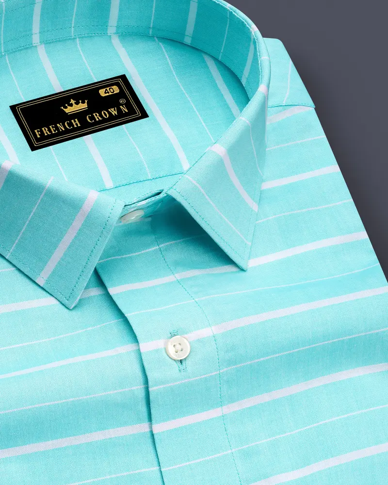 Morning Aqua Blue With White Striped Royal Oxford Shirt 1