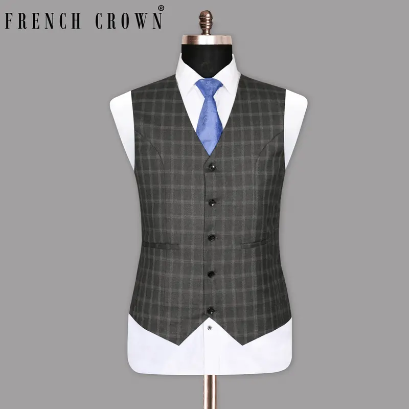 Mortar Grey Tonal Windowpane Waistcoat 1