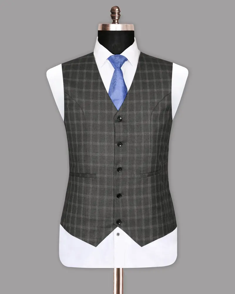 Mortar Grey Tonal Windowpane Waistcoat 2