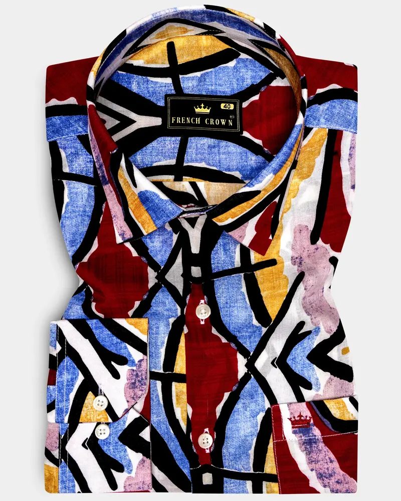 Mosaicearth-Neptune Blue And Pavlova Brown Multicolor Abstract Printed Lightweight Premium Cotton Casual Shirt 1