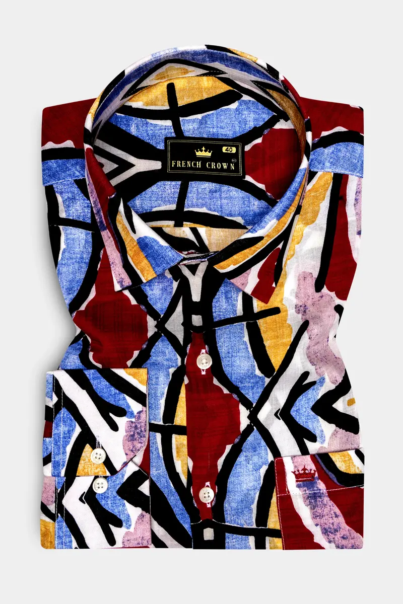 Mosaicearth-Neptune Blue And Pavlova Brown Multicolor Abstract Printed Lightweight Premium Cotton Casual Shirt 2