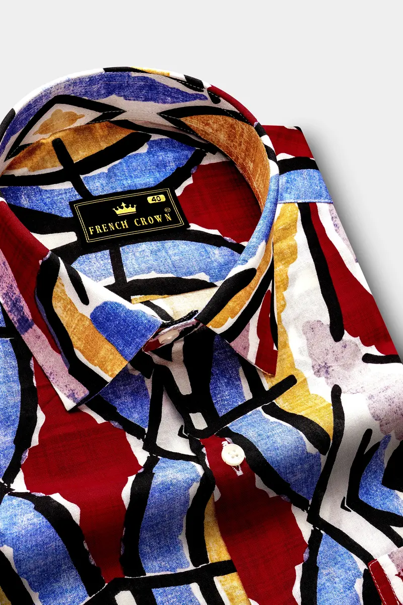 Mosaicearth-Neptune Blue And Pavlova Brown Multicolor Abstract Printed Lightweight Premium Cotton Casual Shirt 4