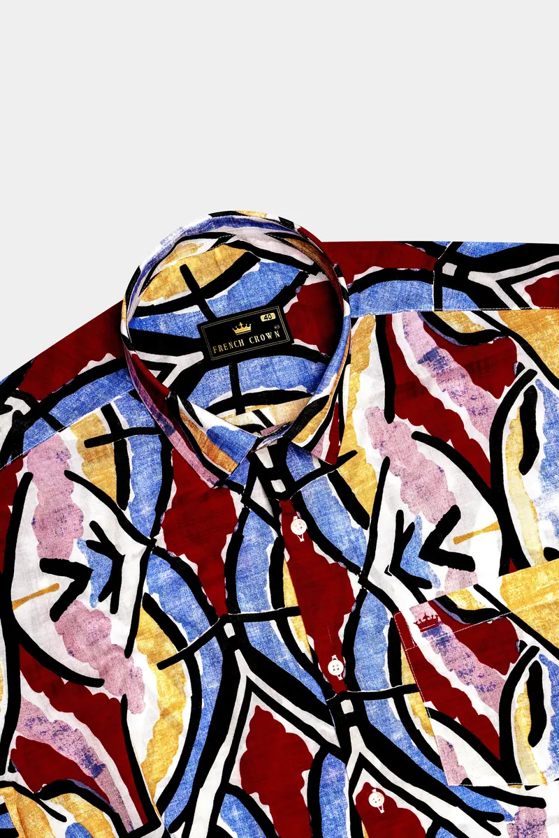 Mosaicearth-Neptune Blue And Pavlova Brown Multicolor Abstract Printed Lightweight Premium Cotton Casual Shirt 5