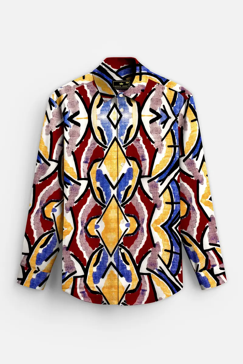 Mosaicearth-Neptune Blue And Pavlova Brown Multicolor Abstract Printed Lightweight Premium Cotton Casual Shirt 6
