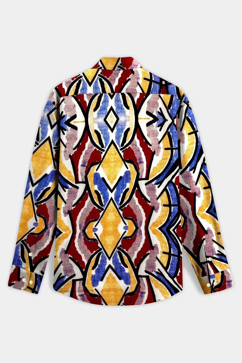 Mosaicearth-Neptune Blue And Pavlova Brown Multicolor Abstract Printed Lightweight Premium Cotton Casual Shirt 7
