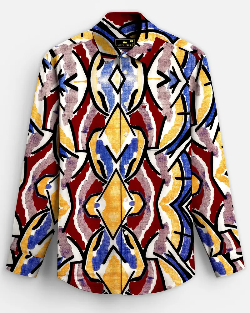 Mosaicearth-Neptune Blue And Pavlova Brown Multicolor Abstract Printed Lightweight Premium Cotton Casual Shirt 8