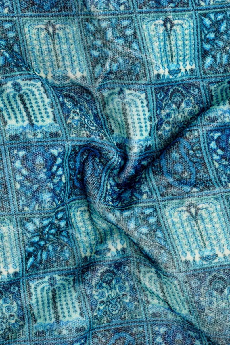 Mosaivoro-Caribbean Blue Geometric Mosaic Printed Velvet Single Breasted Blazer 3