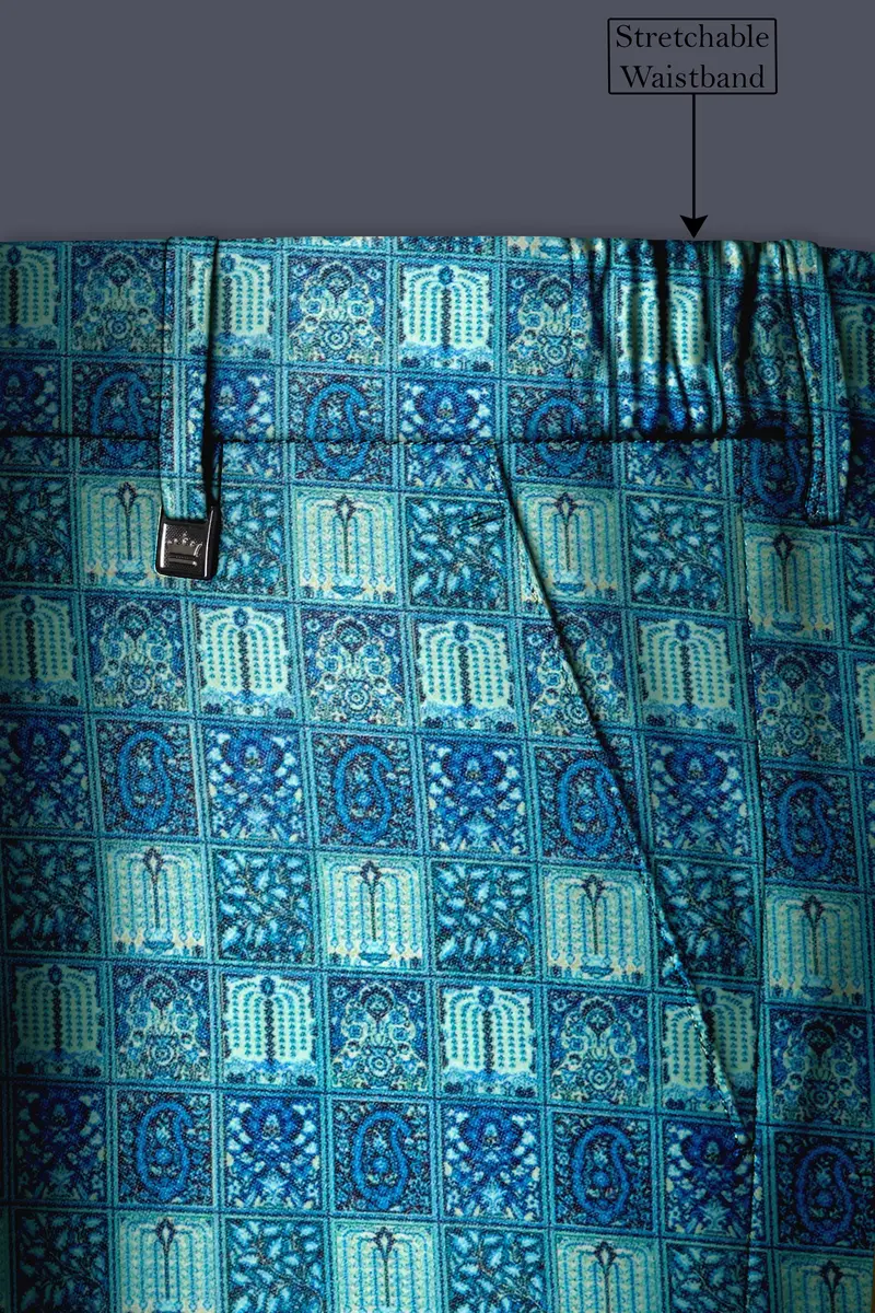 Mosaivoro-Caribbean Blue Geometric Mosaic Printed Velvet Single Breasted Suit 15