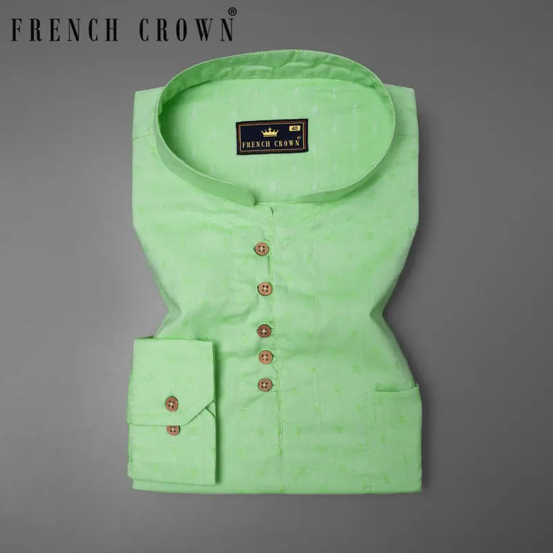 Moss Green Dobby Textured Premium Giza Cotton Shirt 1