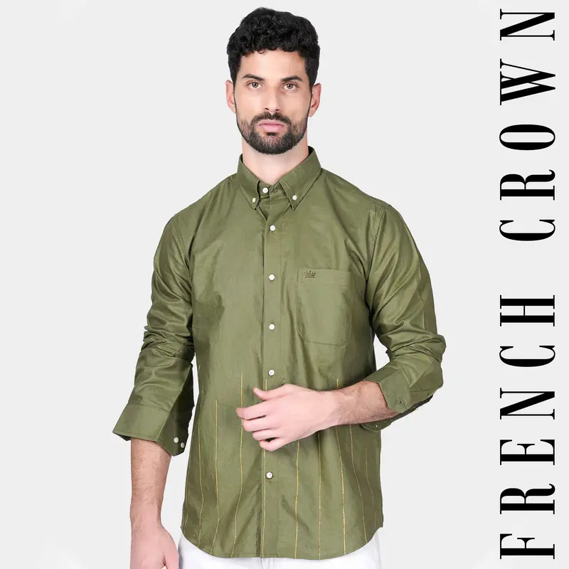 Moss Green Hand Painted Royal Oxford Designer Shirt 1