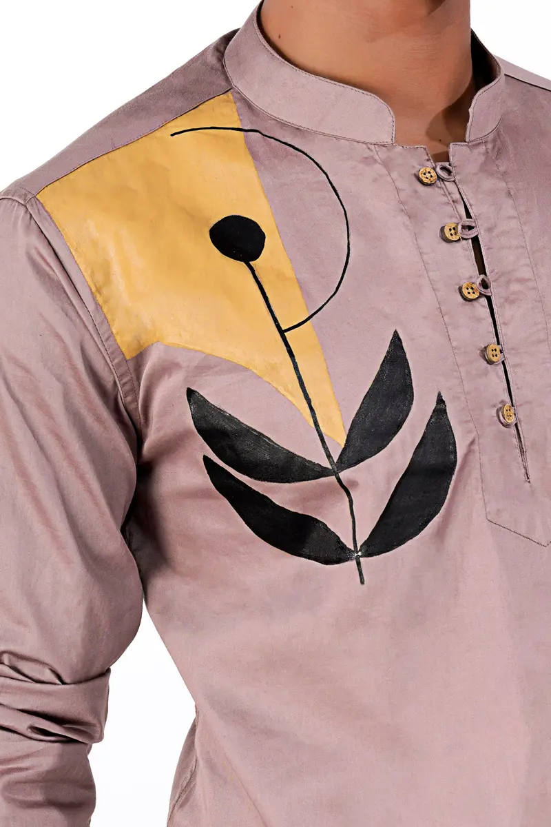 Mountain Lavender Hand Painted Super Soft Premium Cotton Designer Kurta Shirt 6