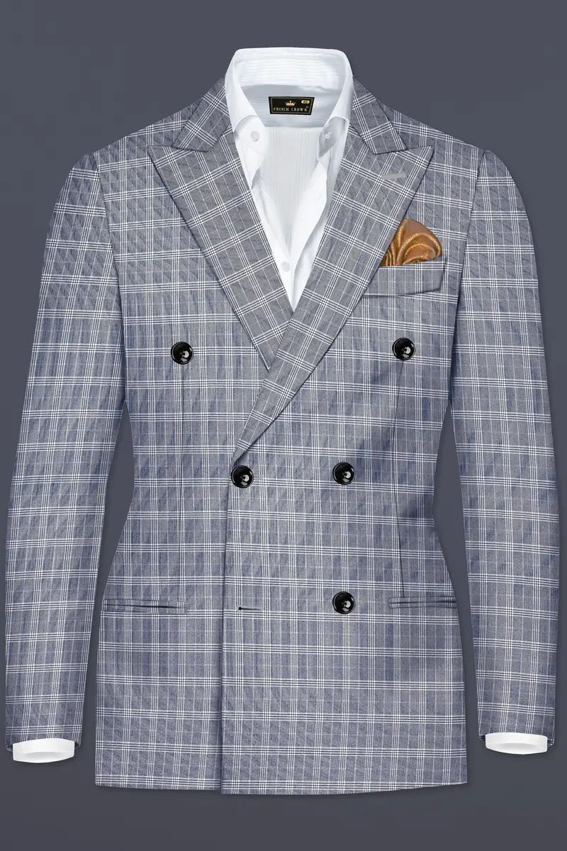 Mountain Mist Blue Plaid Wool Rich Double Breasted Blazer 2
