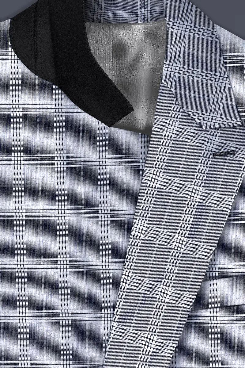 Mountain Mist Blue Plaid Wool Rich Double Breasted Blazer 4
