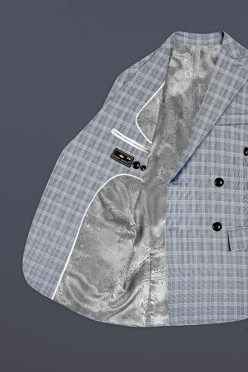 Mountain Mist Blue Plaid Wool Rich Double Breasted Blazer 5