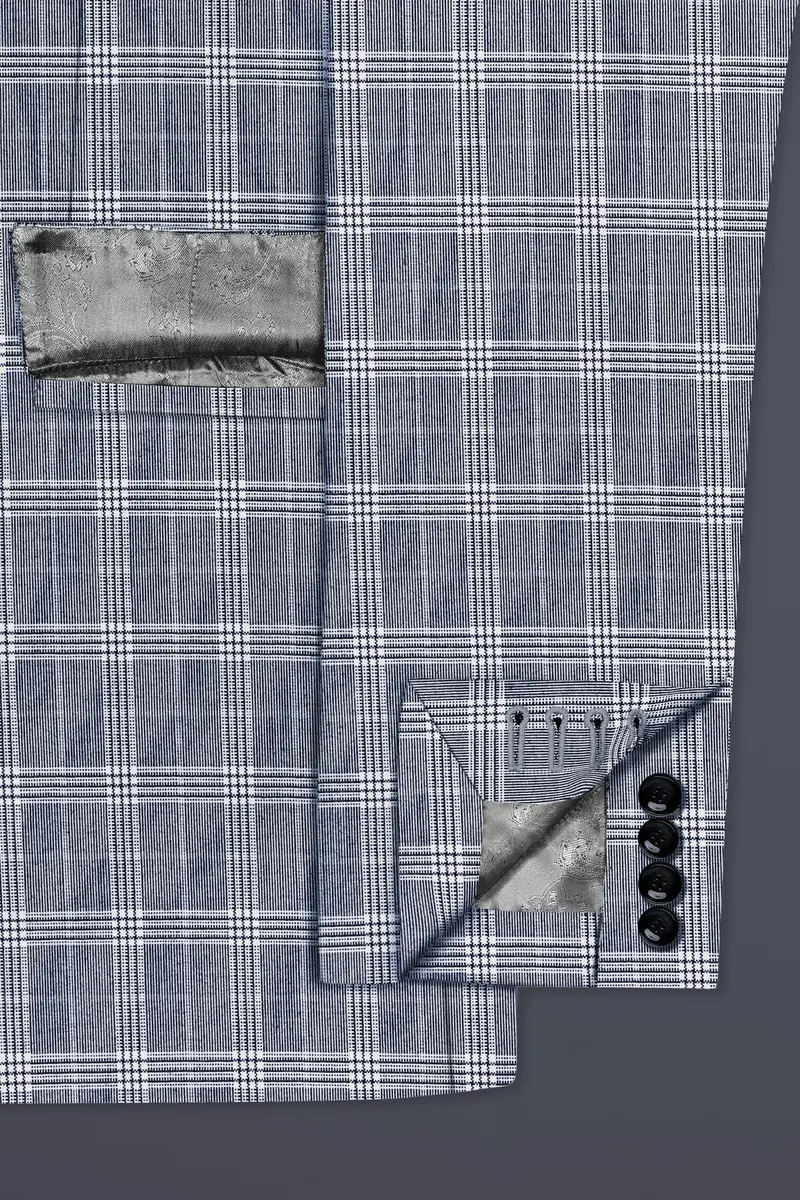 Mountain Mist Blue Plaid Wool Rich Double Breasted Blazer 6