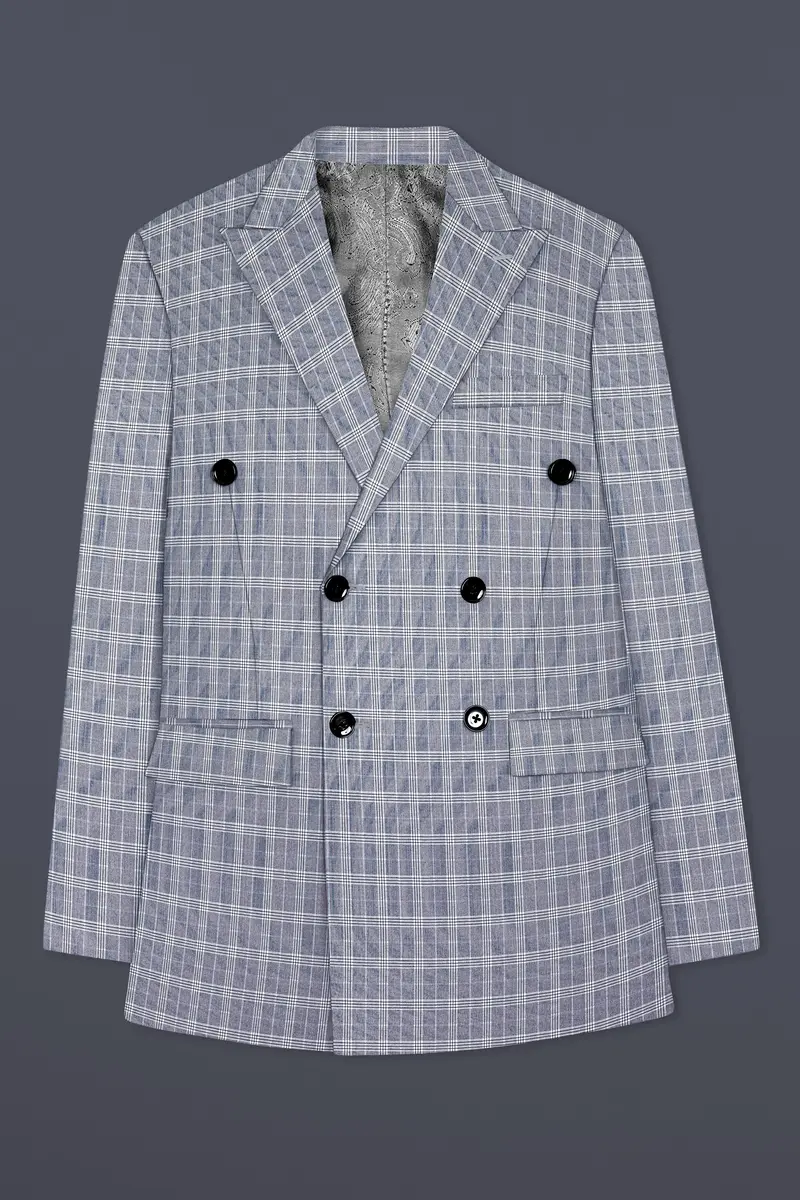 Mountain Mist Blue Plaid Wool Rich Double Breasted Blazer 7