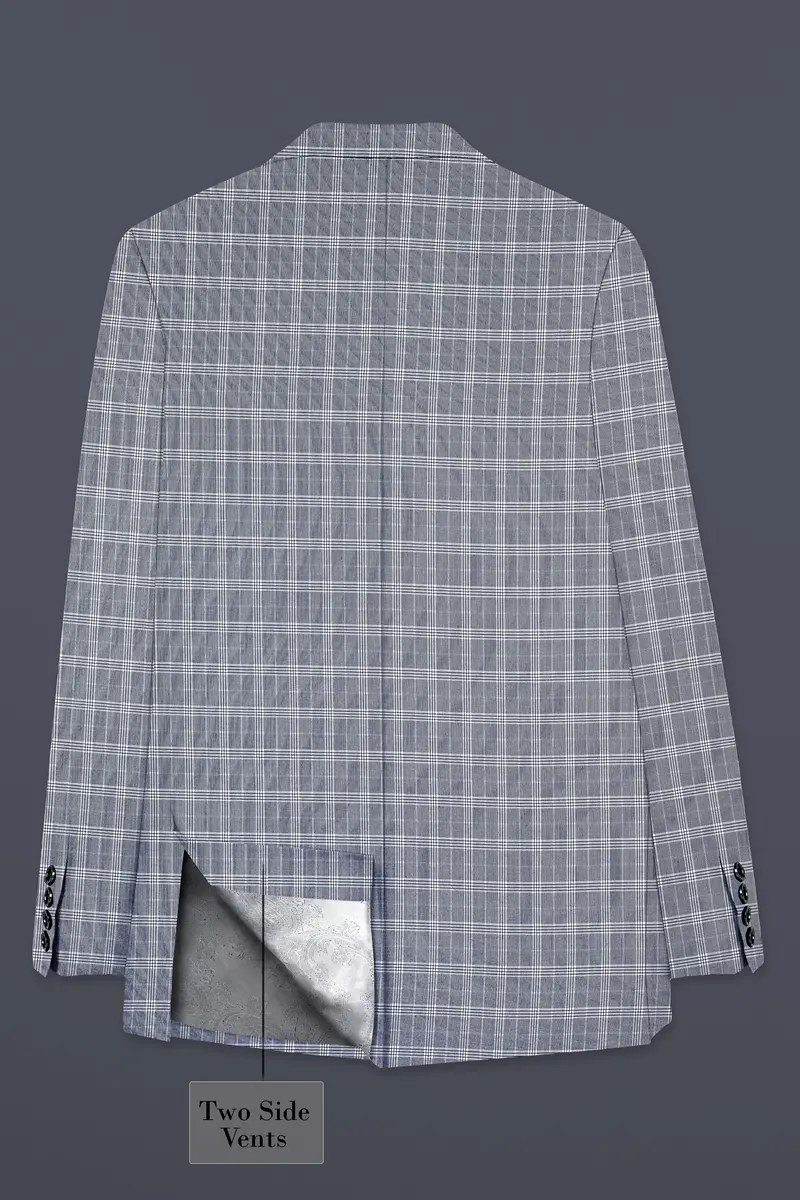 Mountain Mist Blue Plaid Wool Rich Double Breasted Blazer 8