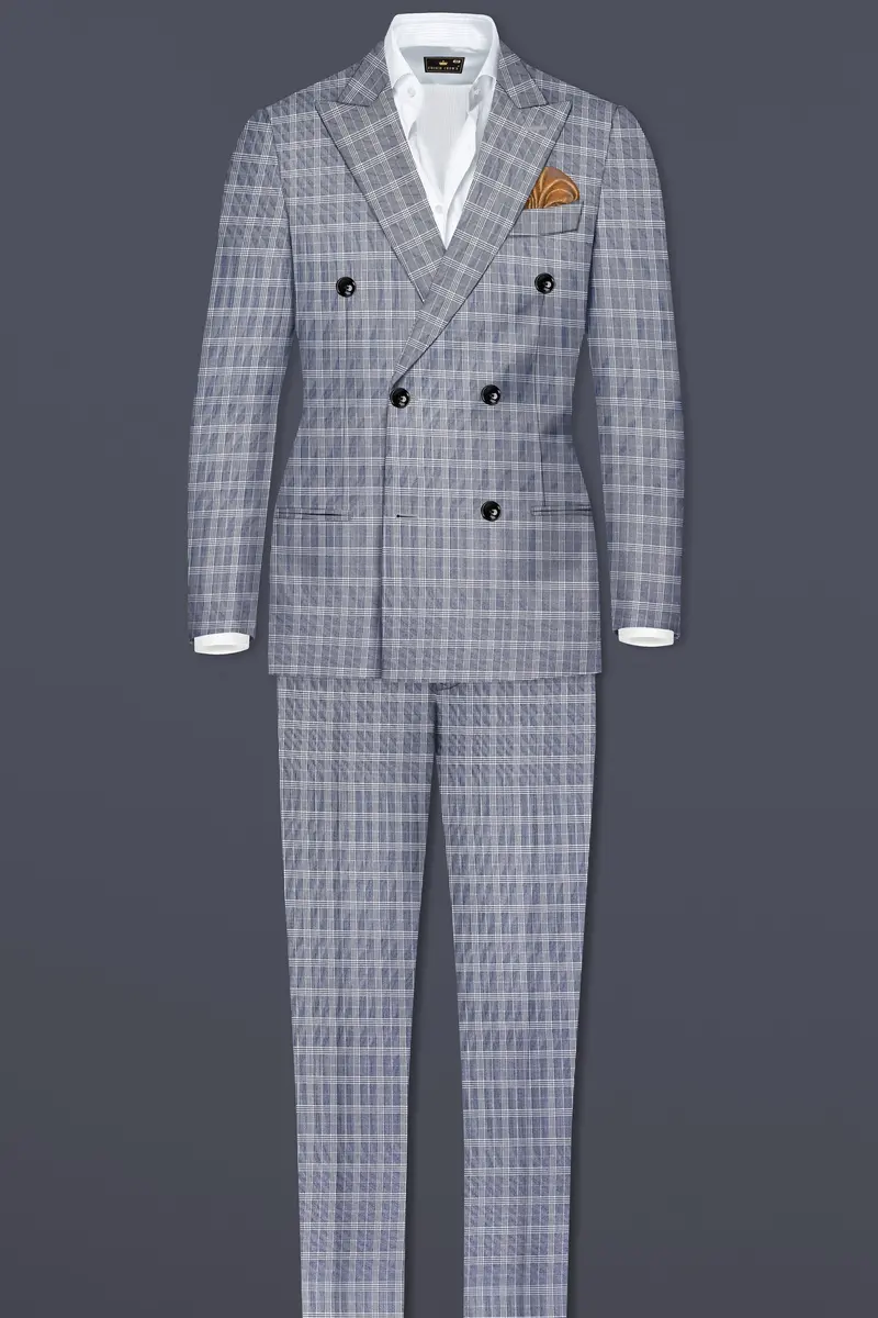 Mountain Mist Blue Plaid Wool Rich Double Breasted Blazer 9