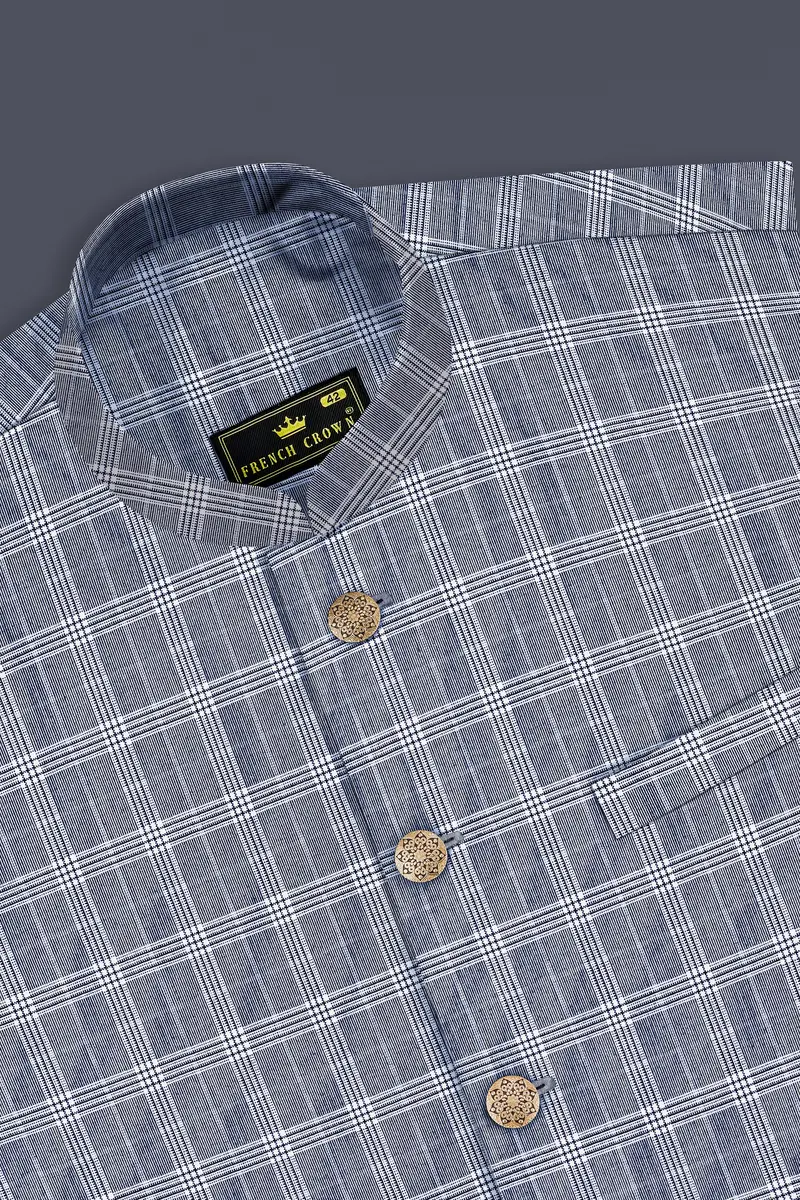 Mountain Mist Blue Plaid Wool Rich Nehru Jacket 4