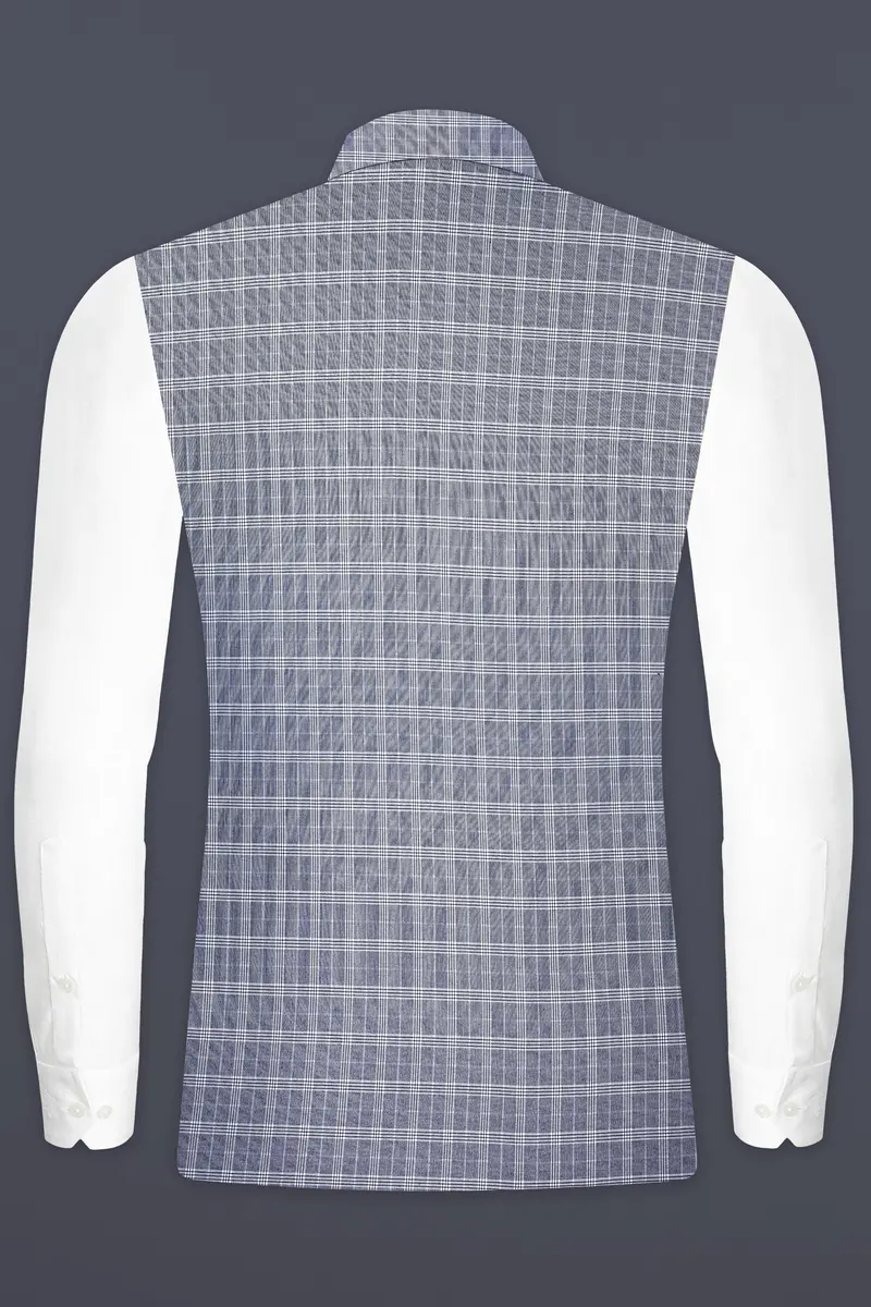 Mountain Mist Blue Plaid Wool Rich Nehru Jacket 5