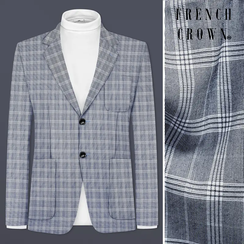 Mountain Mist Blue Plaid Wool Rich Single Breasted Sports Blazer 1