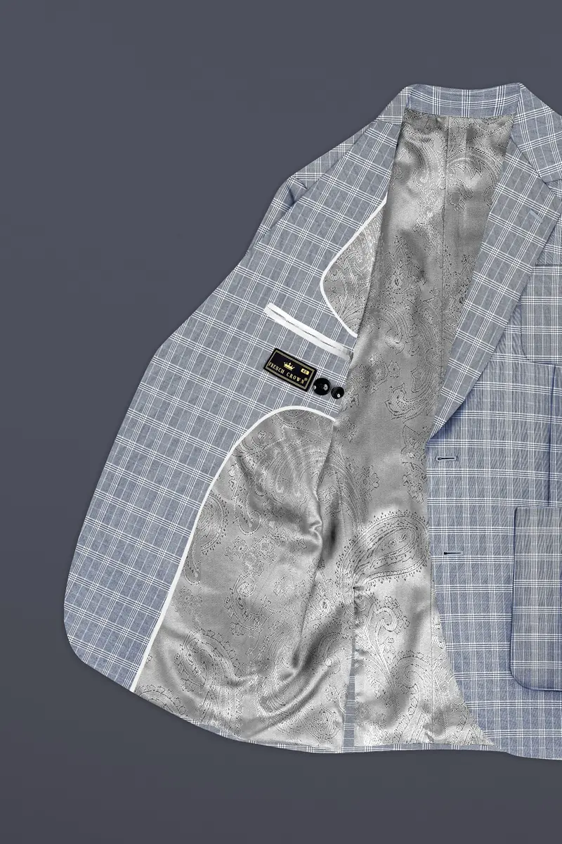 Mountain Mist Blue Plaid Wool Rich Single Breasted Sports Blazer 5
