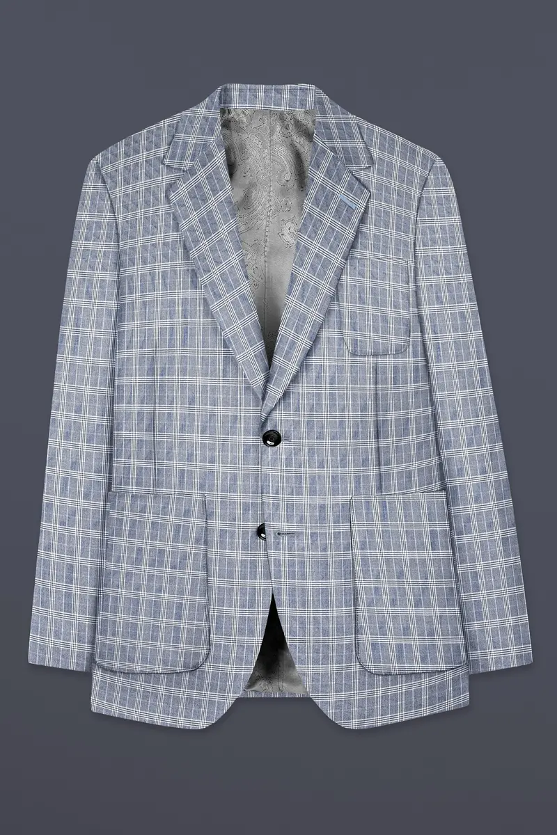 Mountain Mist Blue Plaid Wool Rich Single Breasted Sports Blazer 7