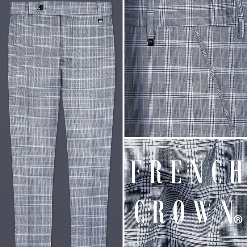 Mountain Mist Blue Plaid Wool Rich Stretchable Waistband Pant 1