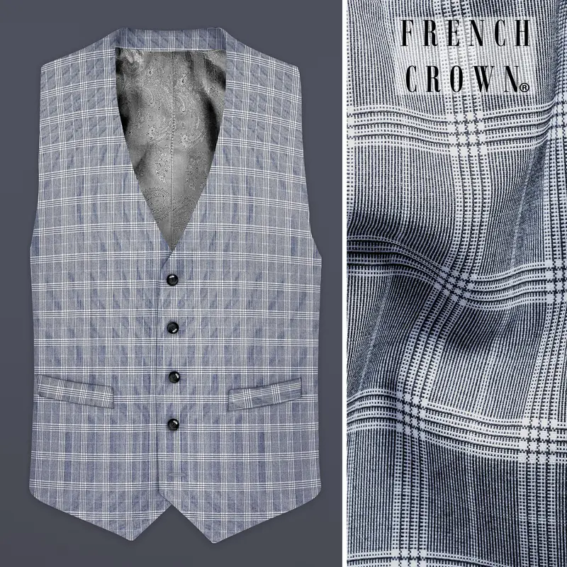 Mountain Mist Blue Plaid Wool Rich Waistcoat 1