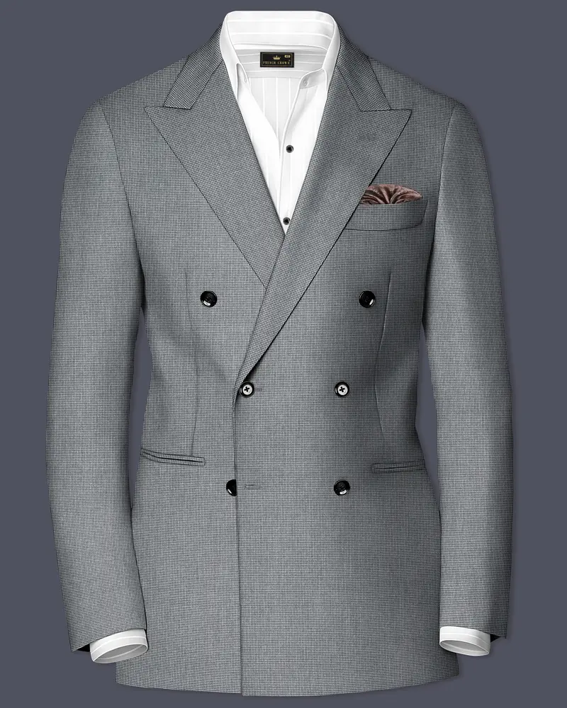 Mountain Mist Gray Houndstooth Wool Rich Double Breasted Blazer 1