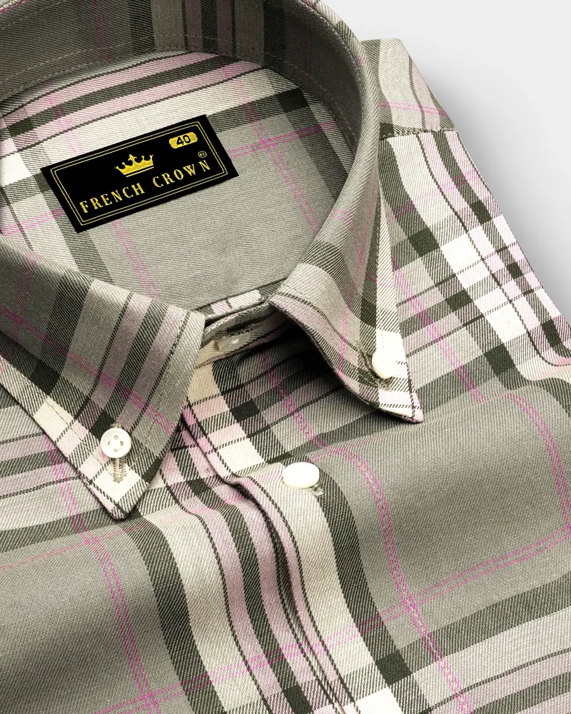 Mountain Mist Green Twill Plaid Premium Cotton Shirt 1