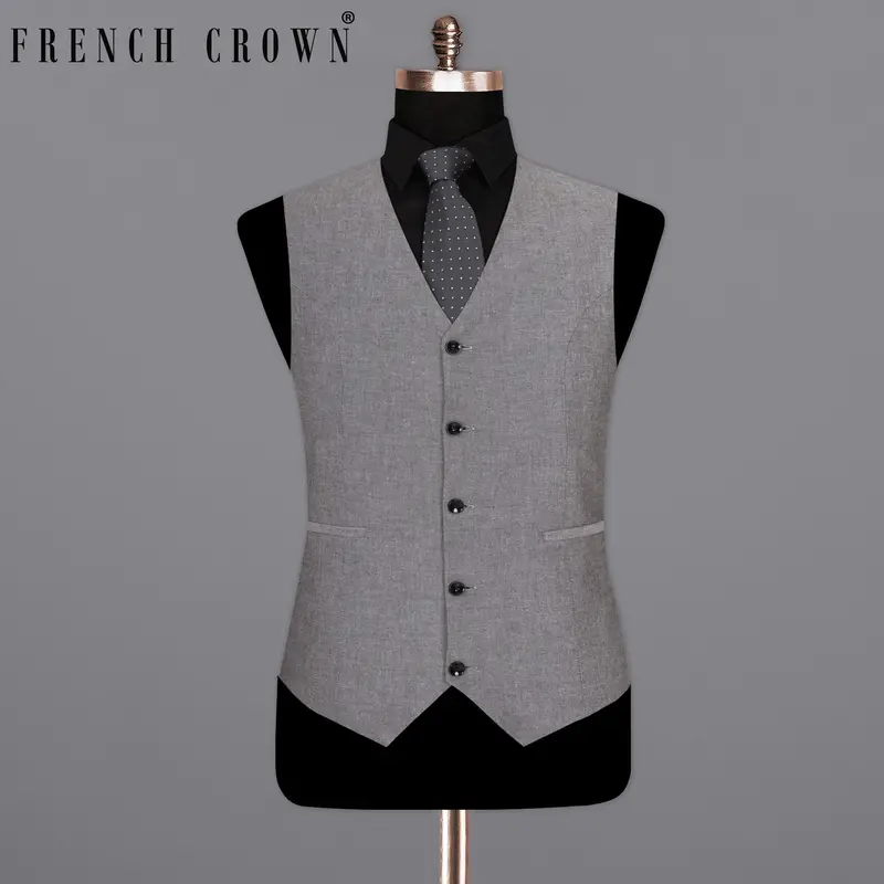 Mountain Mist Grey Luxurious Linen Waistcoat 1