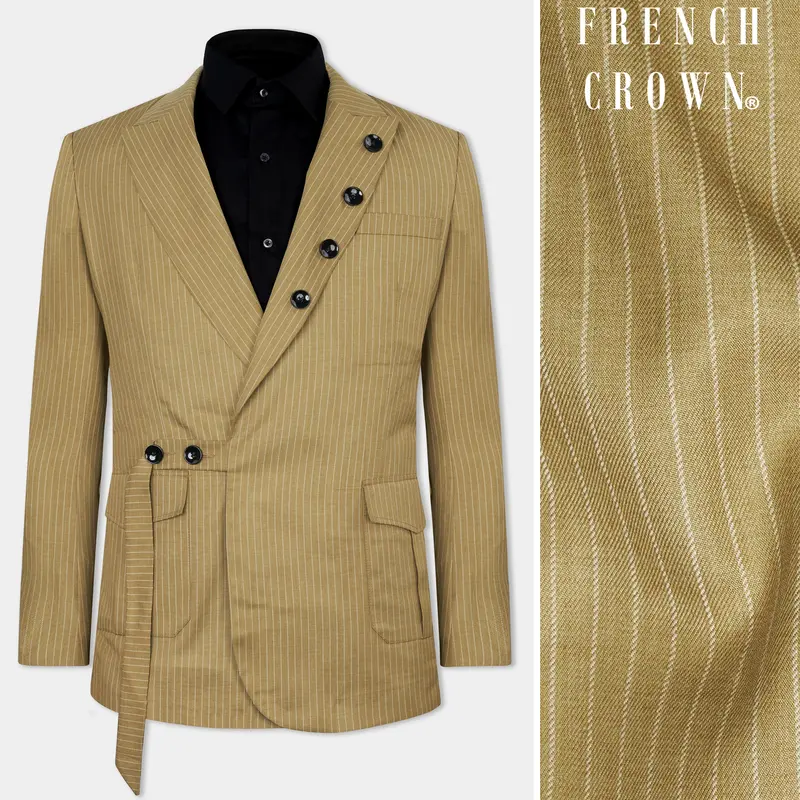 Muddy Brown Striped Wool Rich Designer Blazer 1