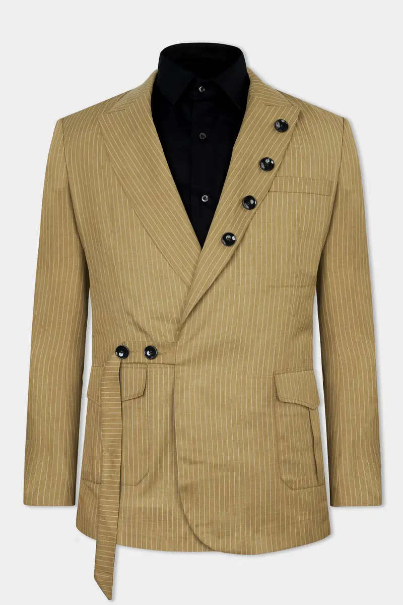 Muddy Brown Striped Wool Rich Designer Blazer 2