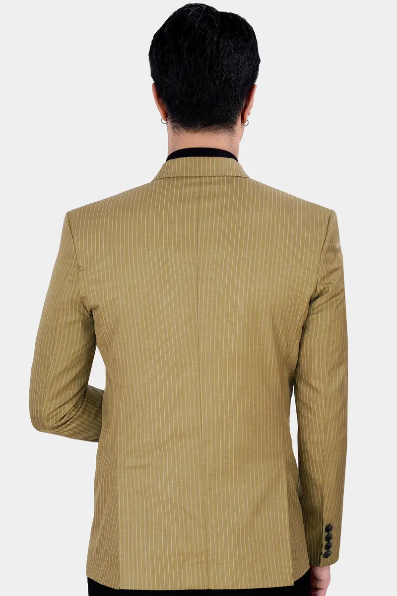 Muddy Brown Striped Wool Rich Designer Blazer 5